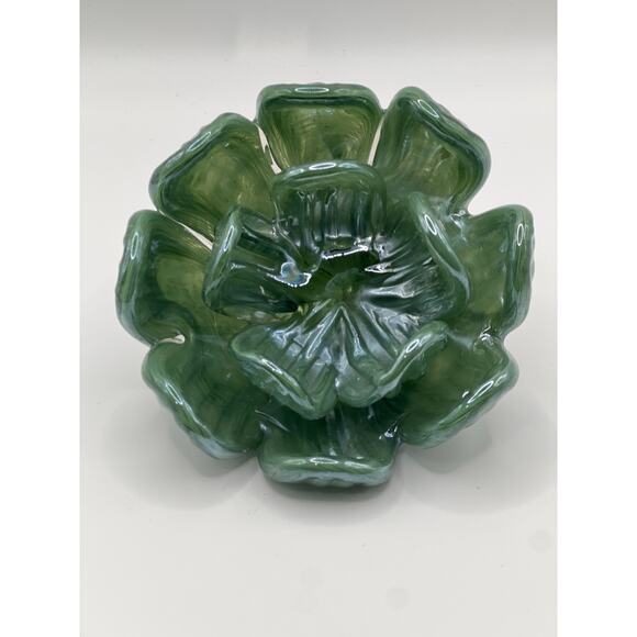 Vintage Green Art Glass Floral Sculpture Decorative Display Piece - Picture 10 of 13